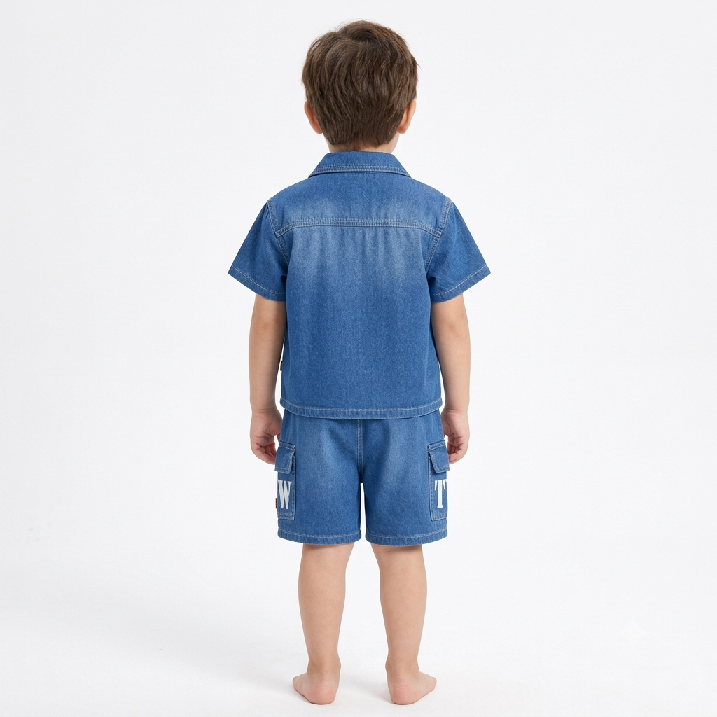 Kidsura Boys Denim Co-Ord Set with T-Shirt & Cargo Shorts – 3-Piece Outfit
