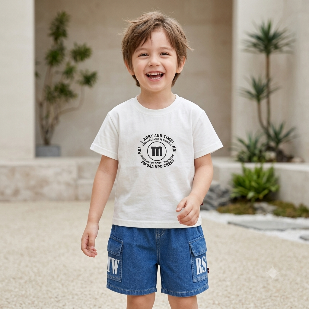 Kidsura Boys Denim Co-Ord Set with T-Shirt & Cargo Shorts – 3-Piece Outfit