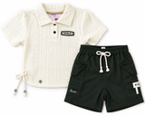 Kidusra Girls Textured Polo Top & Cargo Shorts Set