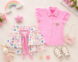 Kidsura Girls Pink Floral Skirt & Top Set