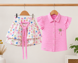 Kidsura Girls Pink Floral Skirt & Top Set