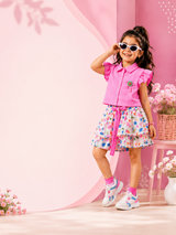 Kidsura Girls Pink Floral Skirt & Top Set