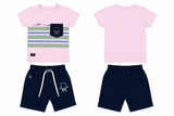 Boys Pink Stripe T-Shirt & Navy Shorts Set
