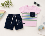 Boys Pink Stripe T-Shirt & Navy Shorts Set