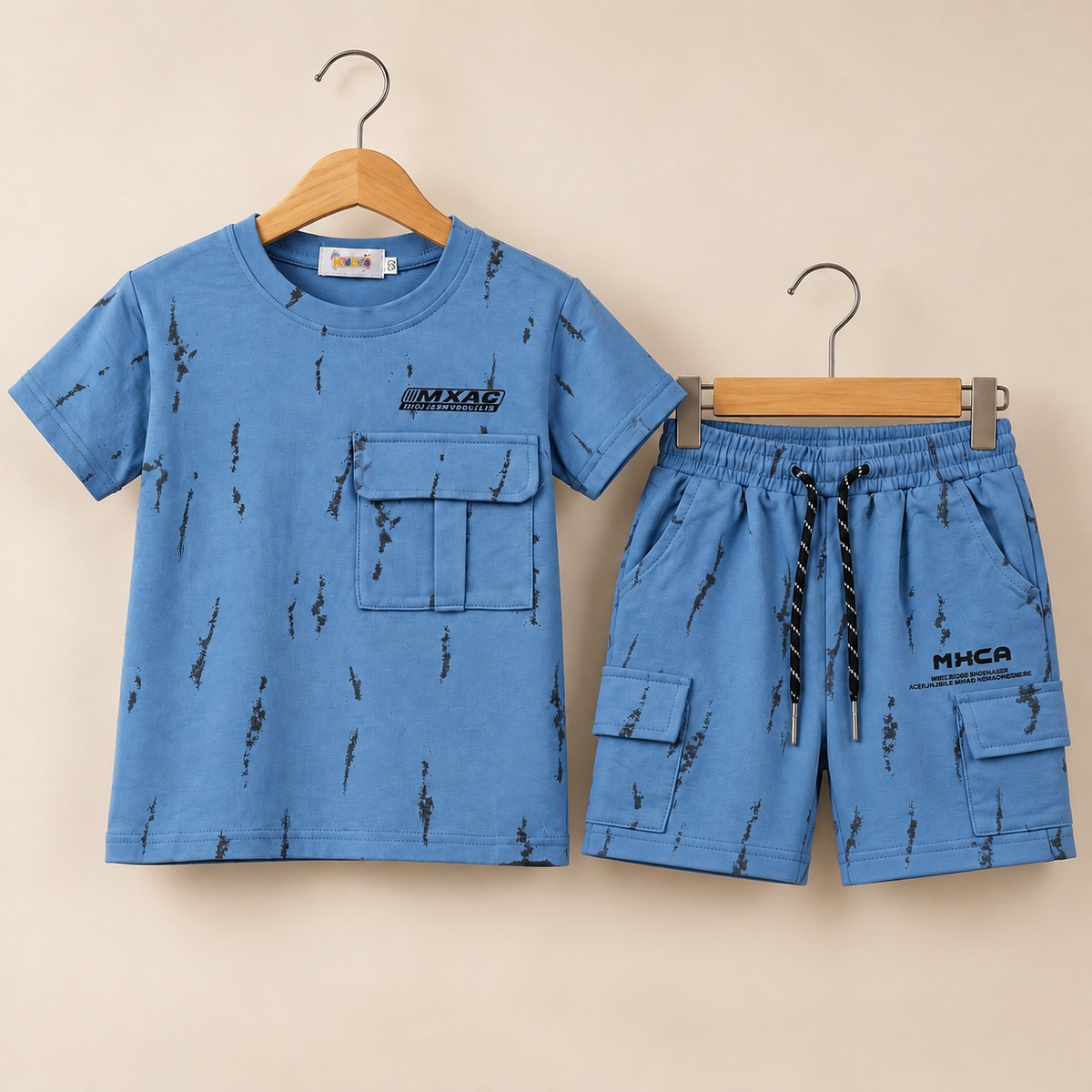 Kidsura Boys' 2-Piece Printed Cargo Shorts & T-Shirt Set | Urban Streetwear Co-Ord Outfit