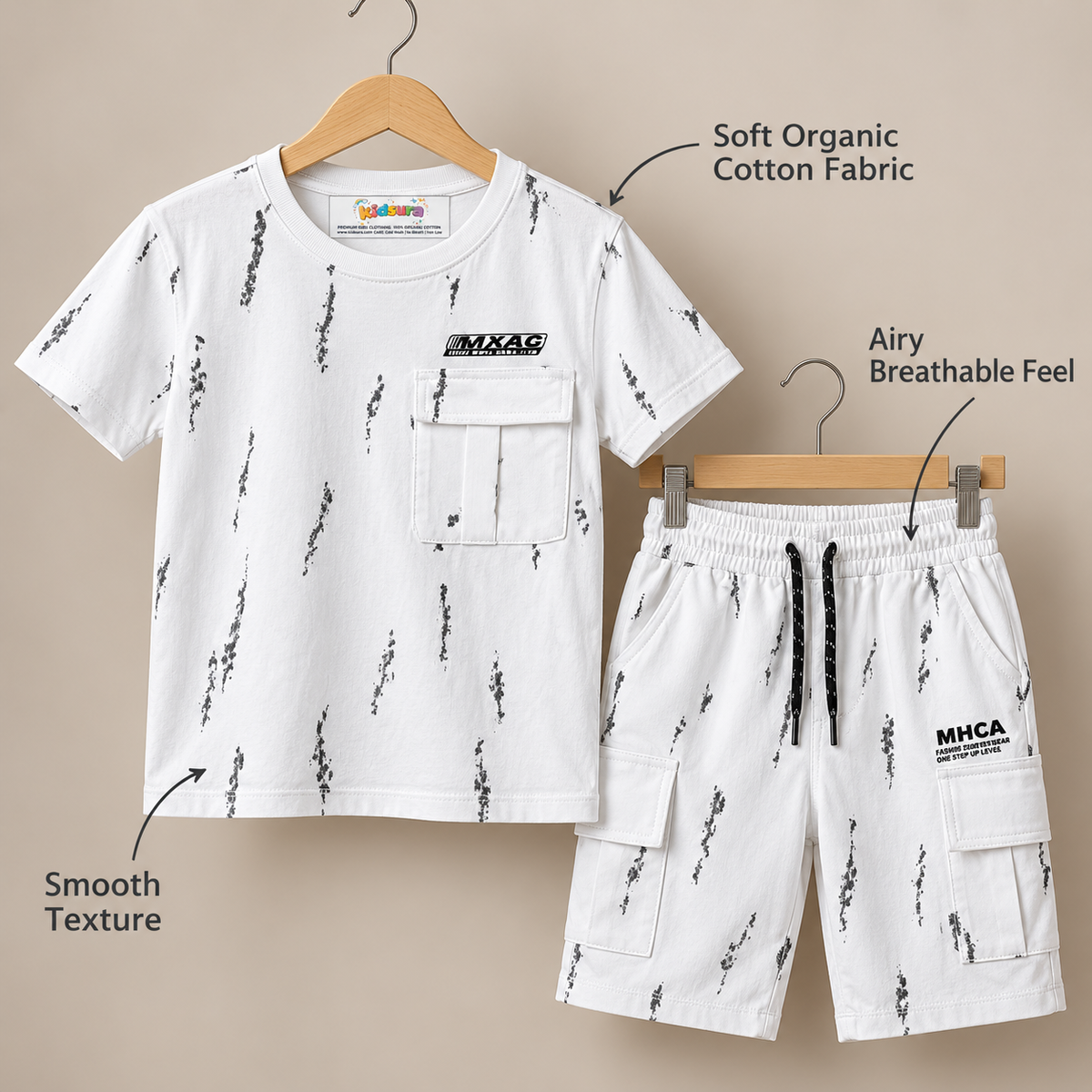 Kidsura Boys' 2-Piece Printed Cargo Shorts & T-Shirt Set | Urban Streetwear Co-Ord Outfit