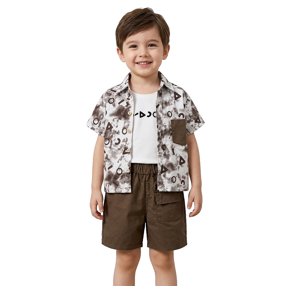 Kidsura Boys 3-Piece Outfit Set: Button Shirt, Graphic Tee & Shorts