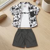 Kidsura Boys 3-Piece Outfit Set: Button Shirt, Graphic Tee & Shorts
