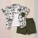 Kidsura Boys 3-Piece Outfit Set: Button Shirt, Graphic Tee & Shorts