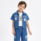 Kidsura Boys Denim Co-Ord Set with T-Shirt & Cargo Shorts – 3-Piece Outfit