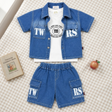 Kidsura Boys Denim Co-Ord Set with T-Shirt & Cargo Shorts – 3-Piece Outfit