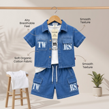 Kidsura Boys Denim Co-Ord Set with T-Shirt & Cargo Shorts – 3-Piece Outfit