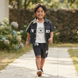 Kidsura Boys Denim Co-Ord Set with T-Shirt & Cargo Shorts – 3-Piece Outfit