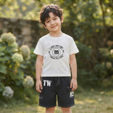 Kidsura Boys Denim Co-Ord Set with T-Shirt & Cargo Shorts – 3-Piece Outfit