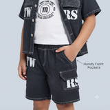 Kidsura Boys Denim Co-Ord Set with T-Shirt & Cargo Shorts – 3-Piece Outfit