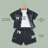 Kidsura Boys Denim Co-Ord Set with T-Shirt & Cargo Shorts – 3-Piece Outfit